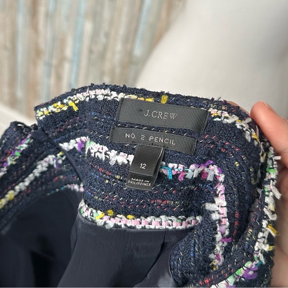 J Crew 12 Navy Confetti Nubby Party Tweed Stripe No 2 Pencil Skirt Career $148 - Picture 7 of 11